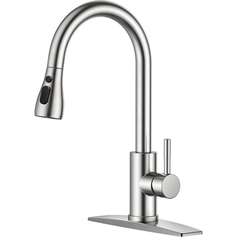 Kitchen Faucets With Pull Down Sprayer, Brushed  High Arc Single Handle Classic Stainless Steel Sink Faucet 1 Or 3 Hole, Suitable For Farmhouse Camper Laundry Rv Bar