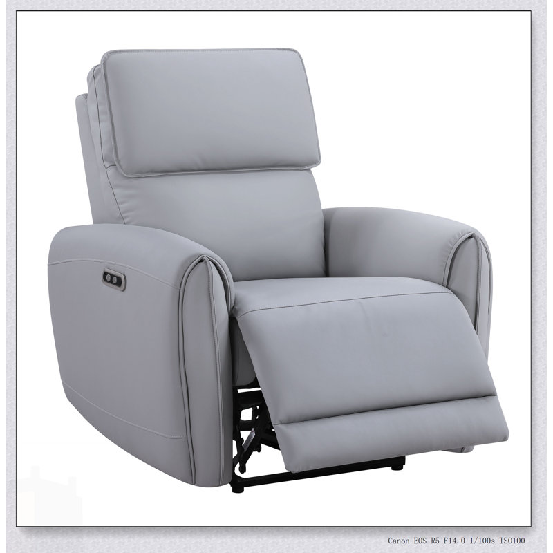 Jeromie Gray Synthetic Leather Power Motion Recliner With USB And Type C Charging Ports For Ultimate Comfort And Convenience