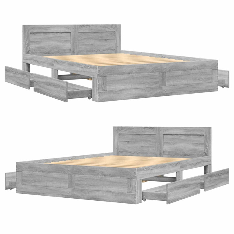 Krimhilde Drawers Bed Frame, 69cm H x 203cm W x 123cm D, Grey Sonoma