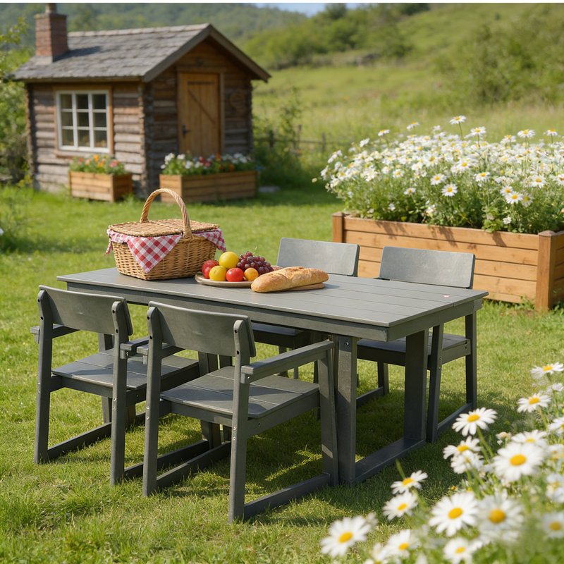 Ensemble de salle à manger d'extérieur 5 pièces en PEHD pour 4 personnes avec table et chaises avec accoudoirs résistant aux intempéries, parfait pour le patio, la terrasse ou la piscine.