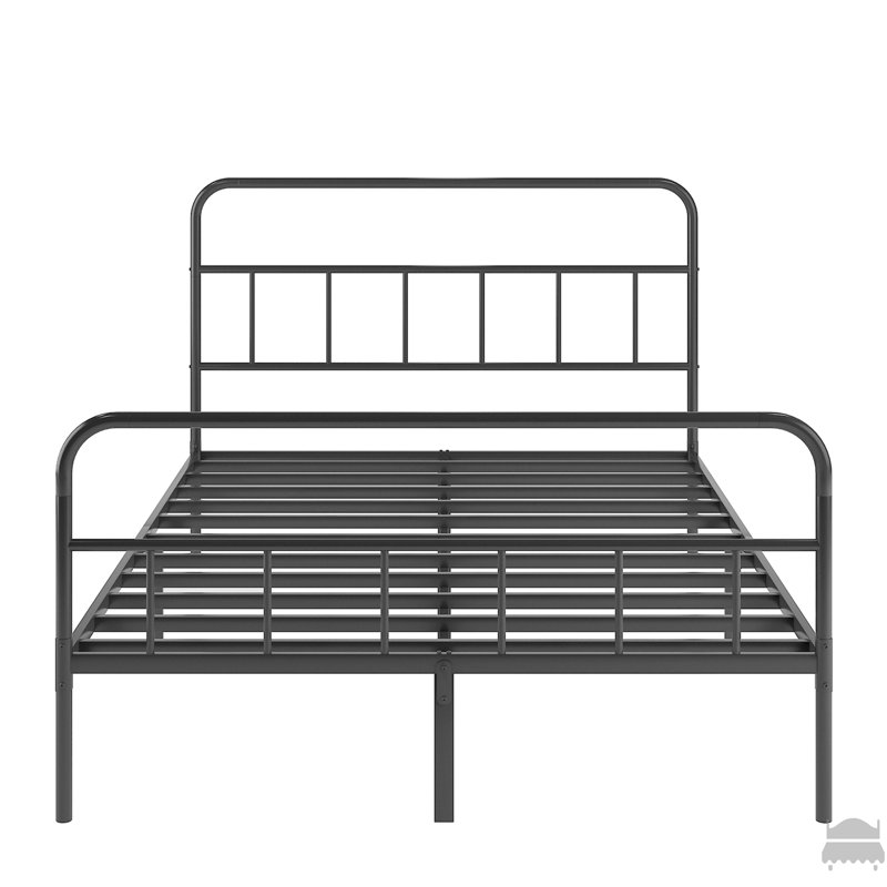Structure de grand lit avec tête et pied de lit, structure de lit plateforme en métal, support à lattes entièrement en métal, rangement sous le lit, aucun sommier requis, assemblage facile