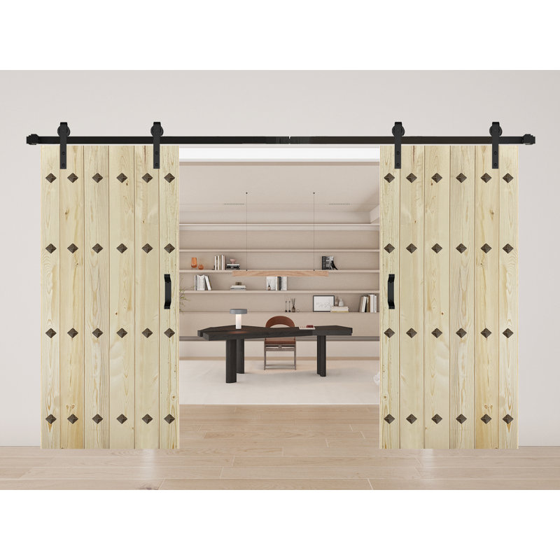 Porte de grange double à panneaux avec ensemble de quincaillerie d'installation, 76 po x 84 po, Brut