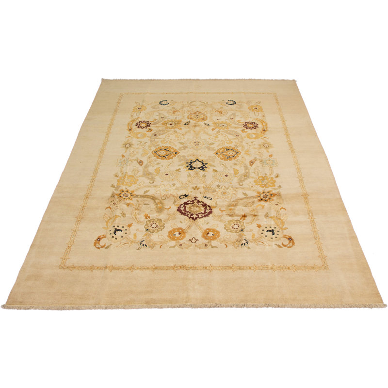 Tapis de bois one-of-kind à la main noué la 2010 isfahan crème/jaune 10 pi x 13 pi 9 po Tolna