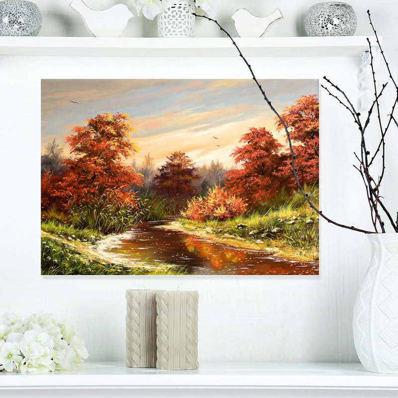 " The River Landscape " by Designart, 20" H x 40" W x 1" D, Wrapped Canvas