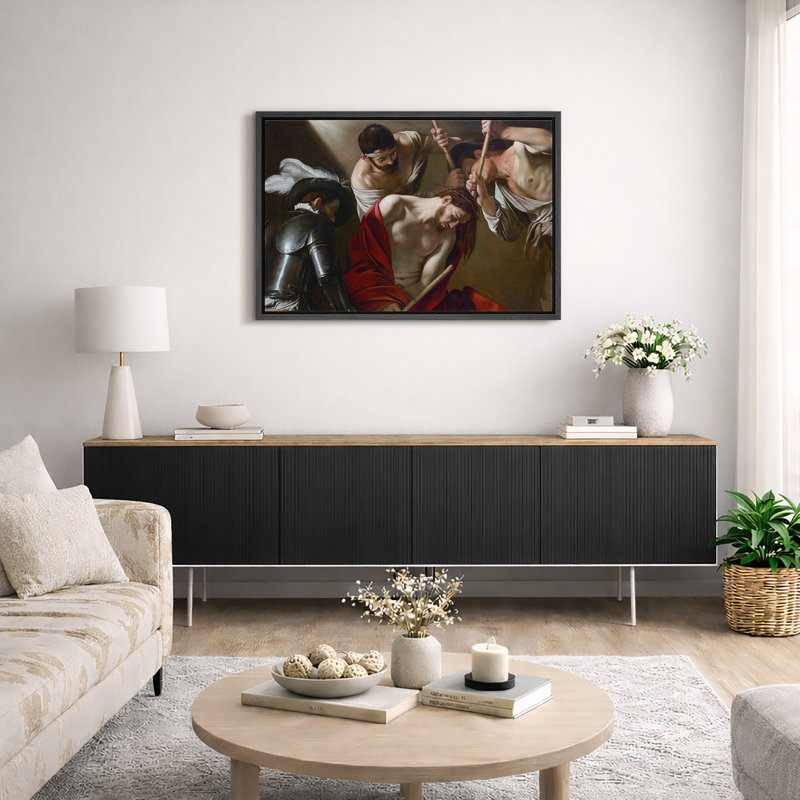 «Crowning with Thorns», scène biblique, œuvre d'art baroque, images de chambre à coucher, art mural impression sur toile encadrée.