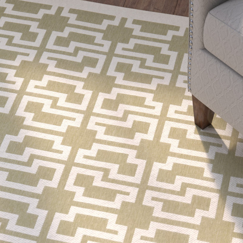 Arneshia Geometric Green/Beige Indoor / Outdoor Area Indoor/Outdoor Area Rug, Rectangle 6'7" x 9'6"