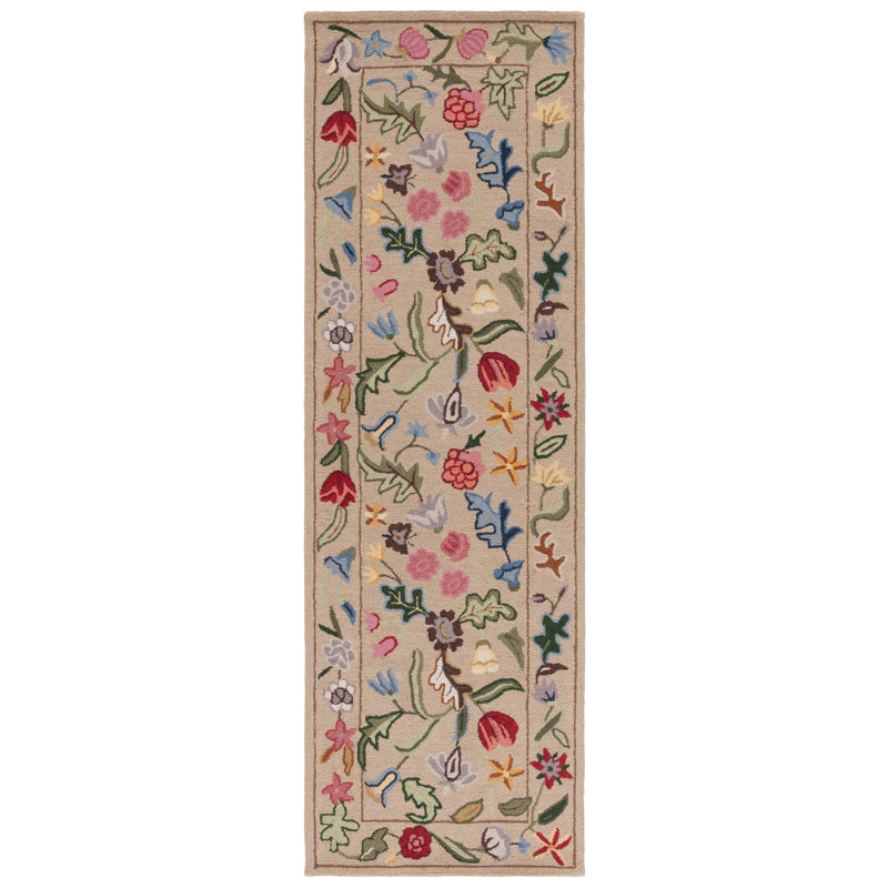 Lounes Hand Tufted Wool Floral Rug, Rectangle 2'6" x 8"