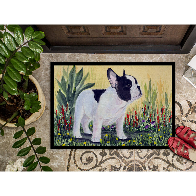 Paillasson d’intérieur anti-dérapant Tacna Français Bulldog, Rectangle 1 pi 6 po x 2 pi 3 po