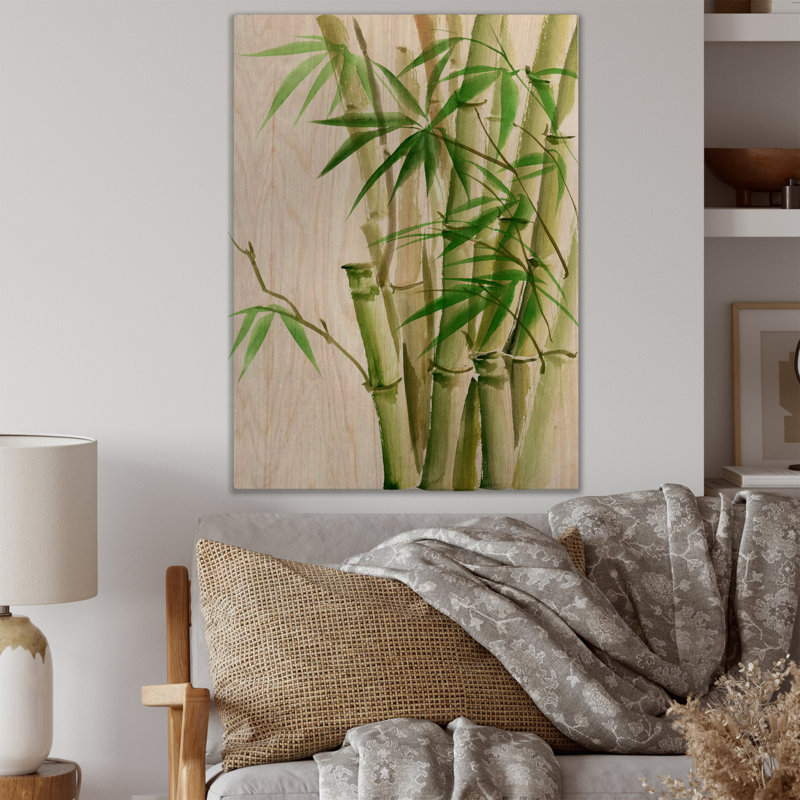 Détail du bambou vert foncé II - imprimé traditionnel, H 32 po x l 16 po x P 1 po, Bois de pin
