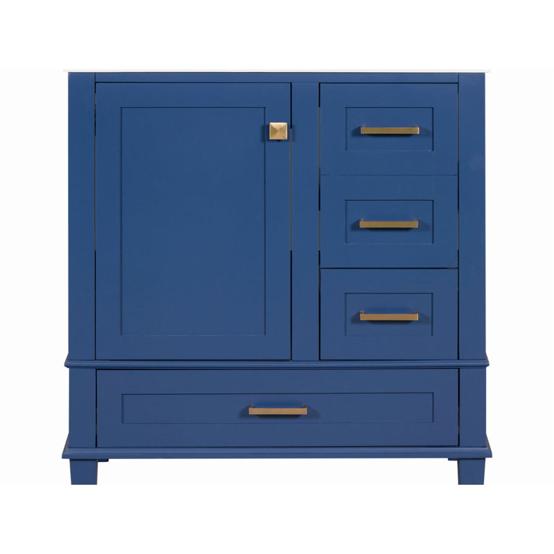 Ensemble de meuble-lavabo avec lavabo, avec structure en bois massif, facile à nettoyer, Bleu, Or