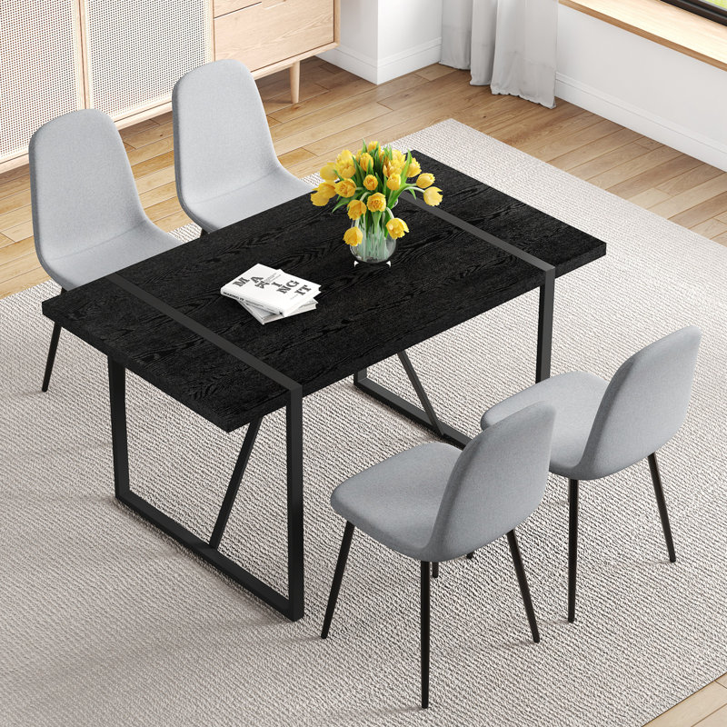 Ensemble de table de salle à manger 5 pièces avec table rectangulaire et 4 chaises, Gris clair
