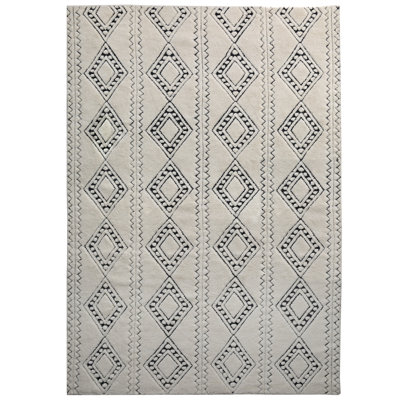 Tapis géométrique beige tissé à plat à la main