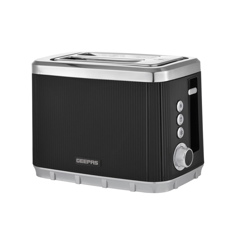 GEEPAS 2 Slice Toaster 7 Browning Levels Cancel Defrost Reheat Removable Crumb Tray 930W Arcus, Black