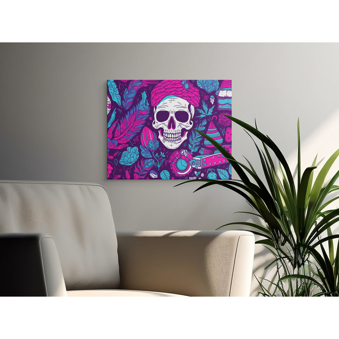 Skull Canvas Wall Art, Colorful Botanical Skull Print, Gallery Wrapped, Ready to Hang, Modern Home Decor, Archival Quality