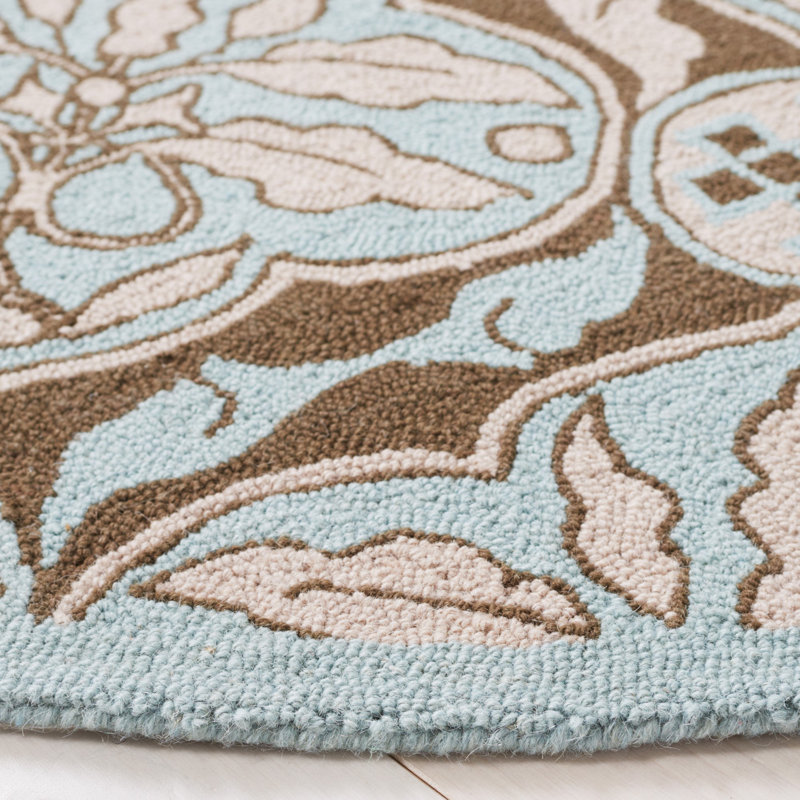 Tapis bleu en laine bouclé à la main Horsten, Rond 5 pi 6 po