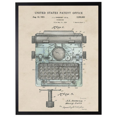 Typewriter Patent in Black Frame