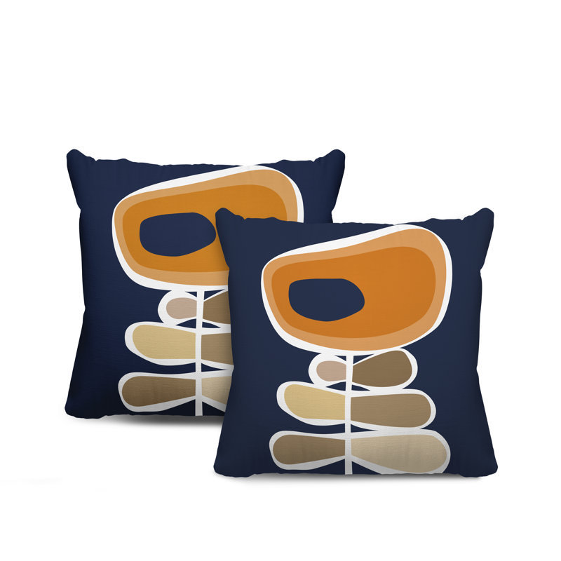 Jeté carré en polyester / mélange de polyester intérieur / extérieur, 15 po x 15 po, Orange / bleu marine / beige