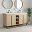 Meuble-lavabo autoportant avec lavabos doubles en résine et rangement ouvert