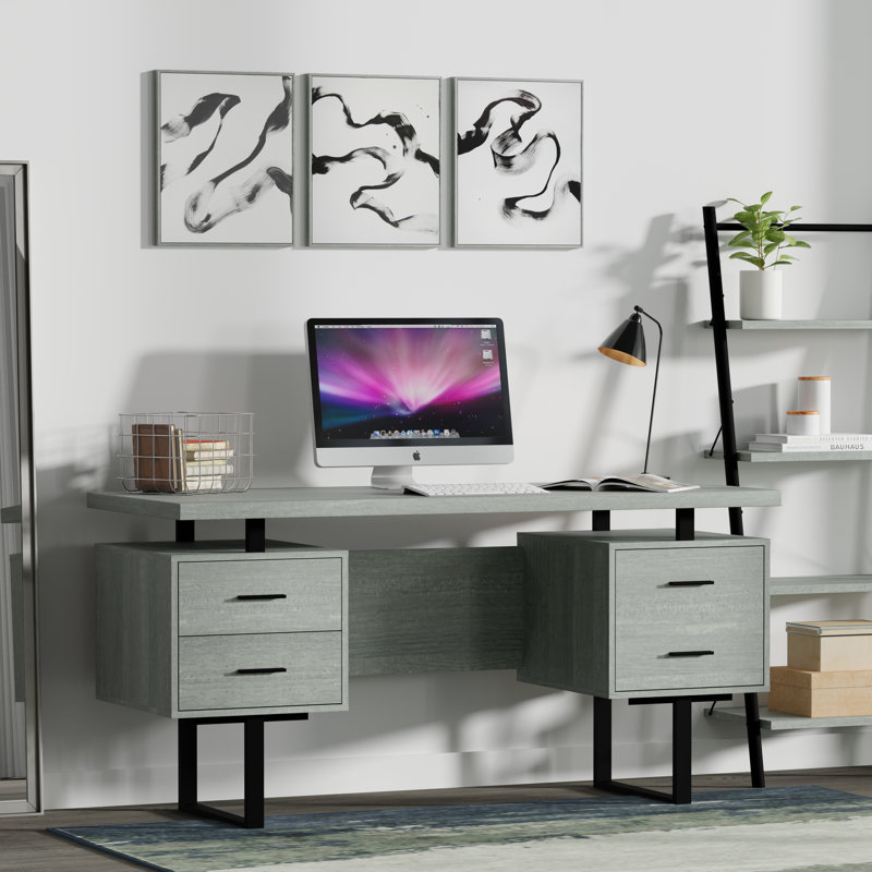Auniya 60'' Desk, Grey Top/Body, Black Metal/Hardware