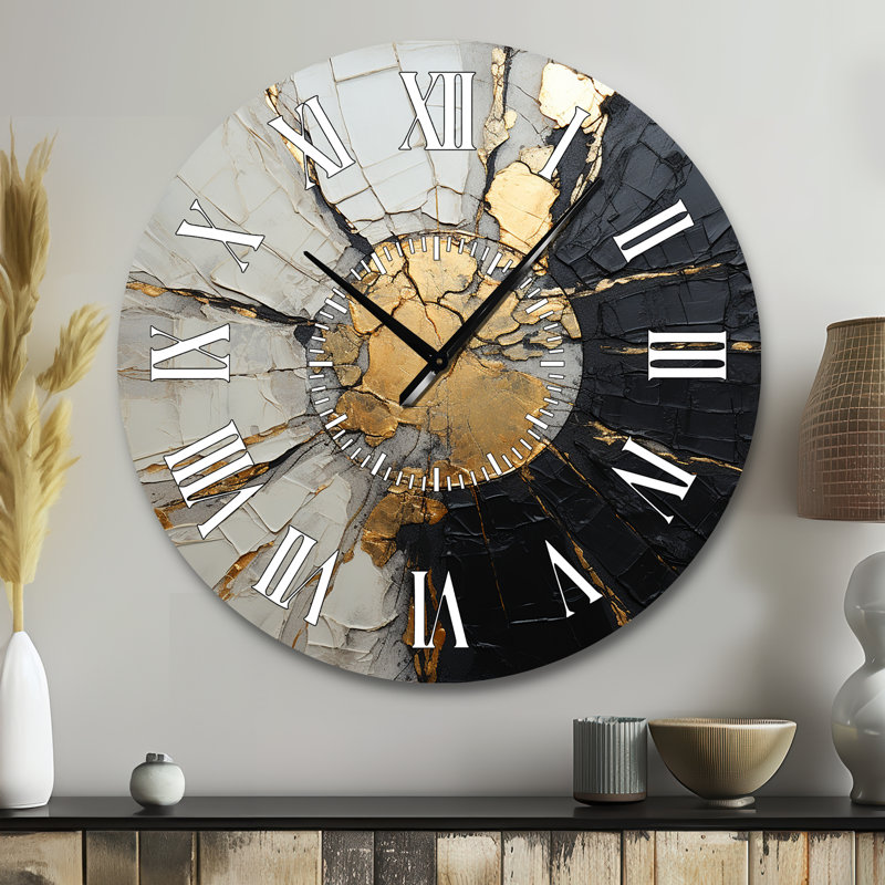 Horloge murale beige à motif minimaliste noir, Grand
