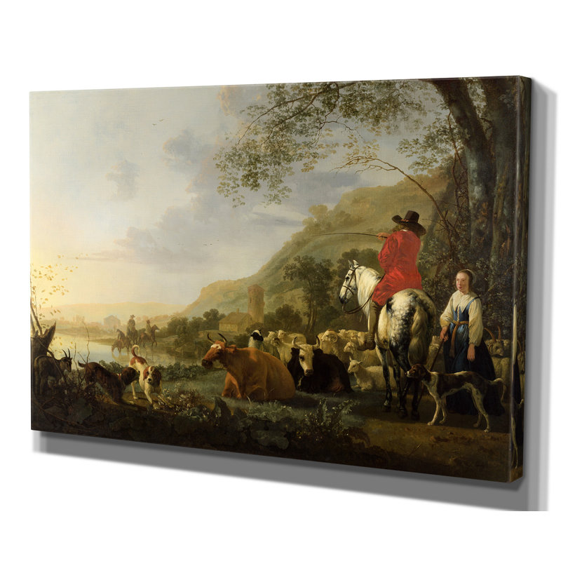 «Hilly Landscape», reproduction de peinture à l'huile, Cadre argenté, H 31 po x l 43 po x P 1,5 po, Blanc mat