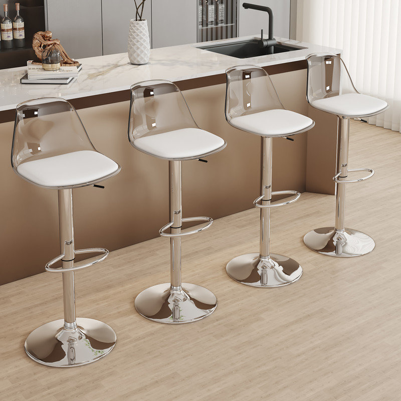 Swivel Upholstered Adjustable Height Counter Stool(Set of 4), Silver