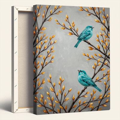 Art mural sur toile Gallery Wrap pour le salon, la chambre à coucher, le bureau ou le vestibule - Décoration murale décorative avec branches d'oiseaux