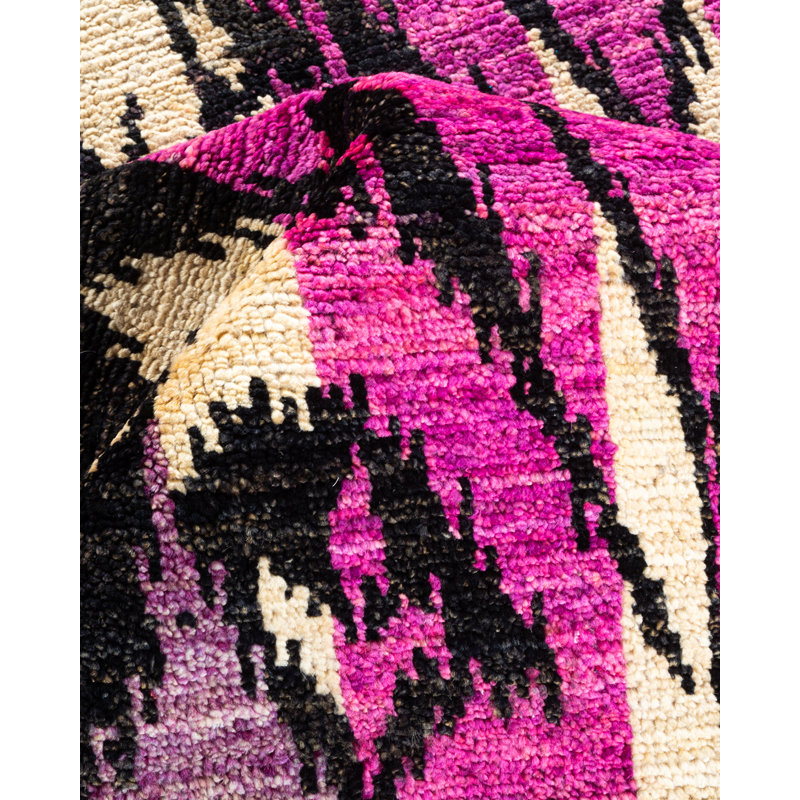Tapis unique en laine noué à la main de style années 1990 de 8 pi x 9 pi 10 po en mauve / noir / beige Tyesha