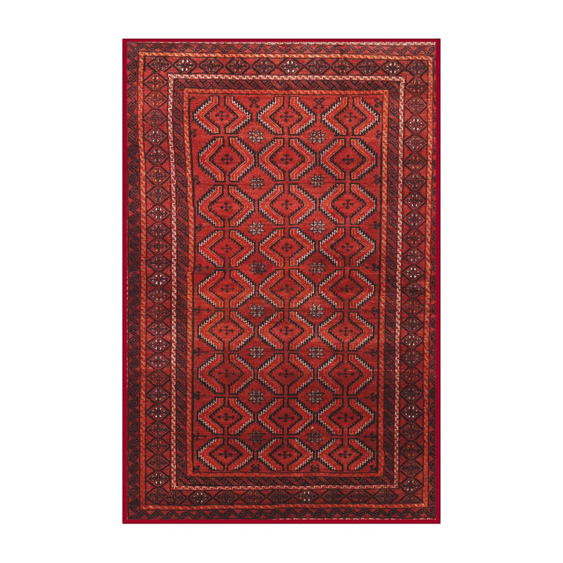 Tapis beige/brun/rouge traditionnel, Rectangle 2 pi x 4 pi