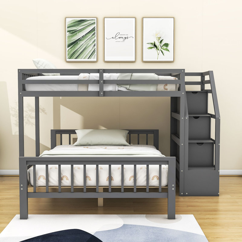 Demler Kids Twin Over Full Bunk Bed, Gray