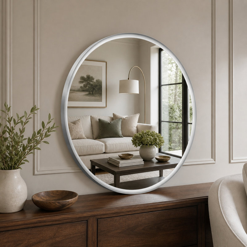 Miroir mural rond 36 po, miroir de meuble-lavabo en nickel brossé, verre trempé HD, Brushed Nickel