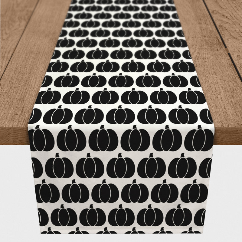 Chemin de table géométrique en mélange de coton et d’Halloween HELINA, 90 po x 16 po