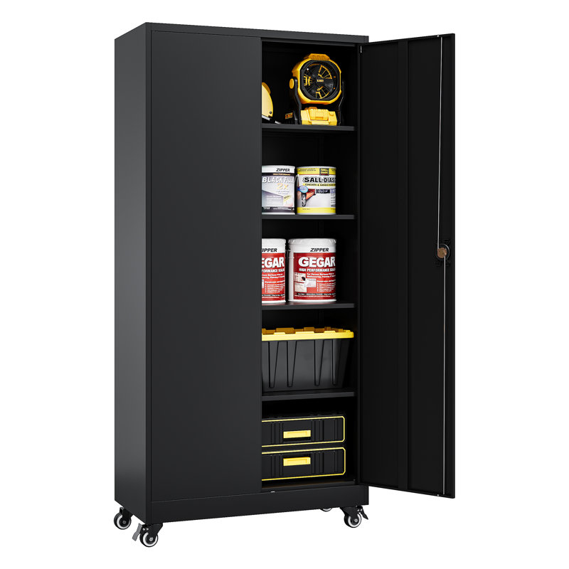 Armoire de rangement verrouillable en acier à 5 niveaux avec roulettes (H 74,5 po x l 31,5 po x P 15,75 po), Noir