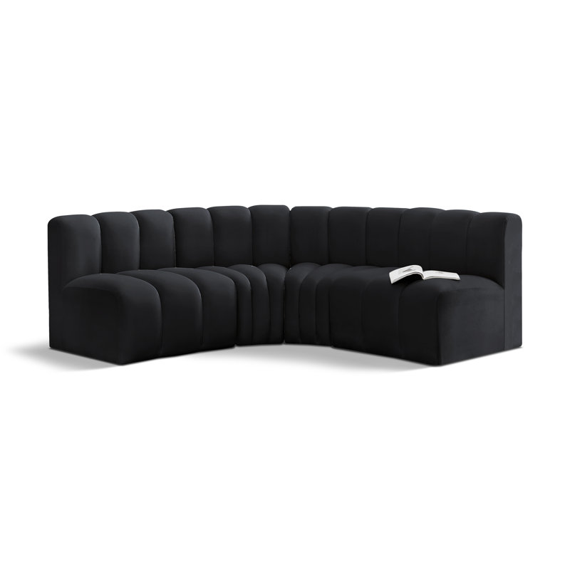 Hirah Upholstered Curved Sectional Reversible, Black Velvet