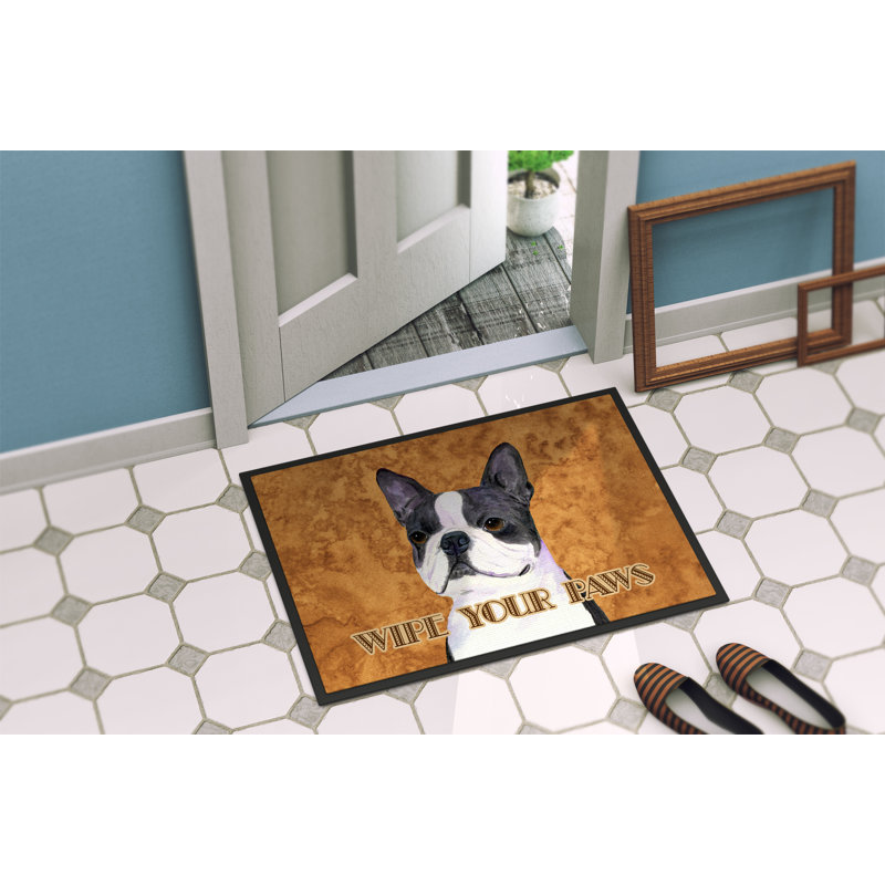 Tapis d'intérieur antidérapant Boston Terrier Wipe Your Paws, Rectangle 2 pi x 3 pi