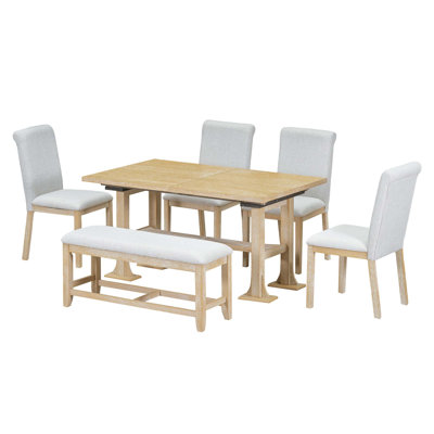 Rosaisela Farmhouse 6-Piece Extendable Dining Table Set Trestle Kitchen Table Set With Removable Leaf And Upholstered Dining Chair And Bench For Dini -  Gracie Oaks, DD9A7840C9814CA088DEA6DDA4158365