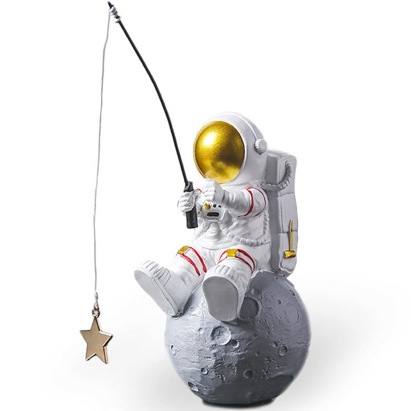 Statue astronaute, sculpture astronaute, étoile de pêche, décoration de bureau et de table, ornement de bureau en résine pour l'espace, décoration de chambre à thème sur le thème de l'espace, modèle de décoration de gâteau