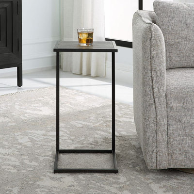  Table d'appoint Pull-Up - table d'appoint en fer noir antique H 24 po avec plateau chagrin gris, table d'appoint moderne et fonctionnelle