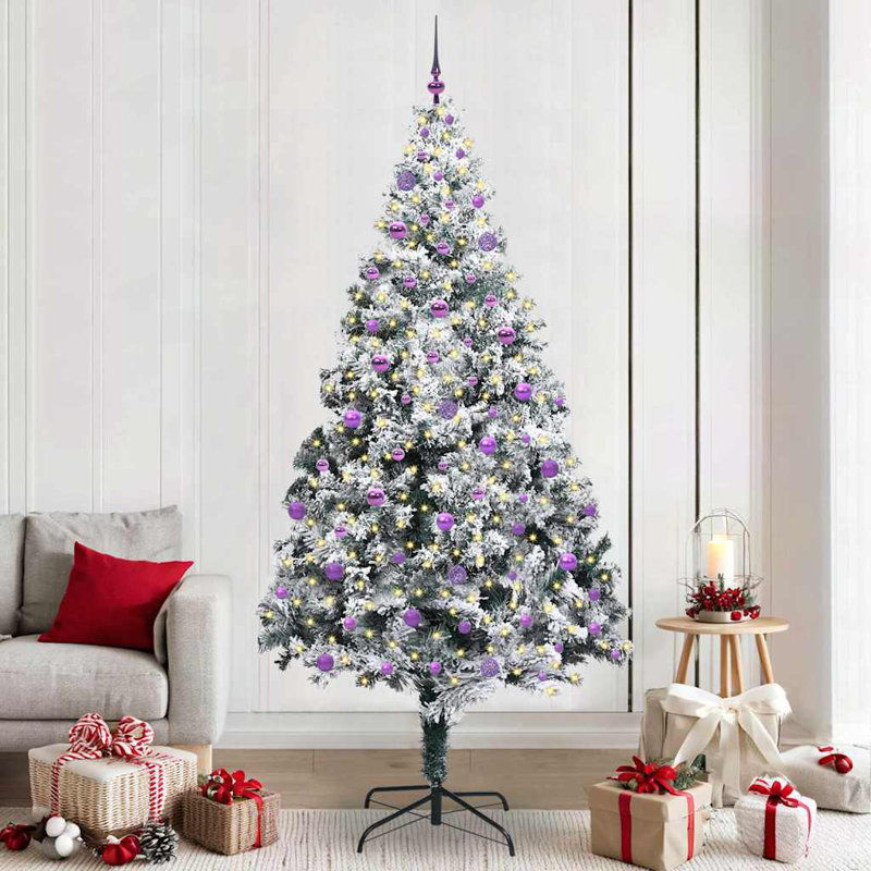  Artificial Christmas Tree with 300 LEDs with Stand Green, 7.87' H, Purple