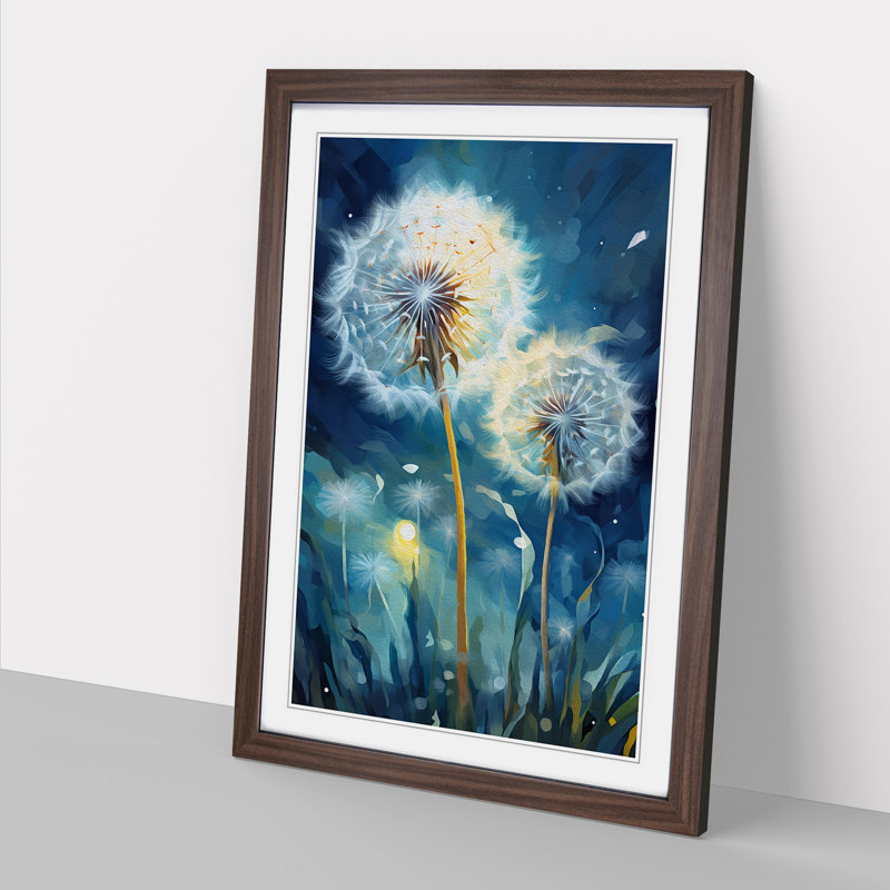 Dandelion Modern - Single Picture Frame Print on Wood, Walnut Framed, 34cm H x 25cm W