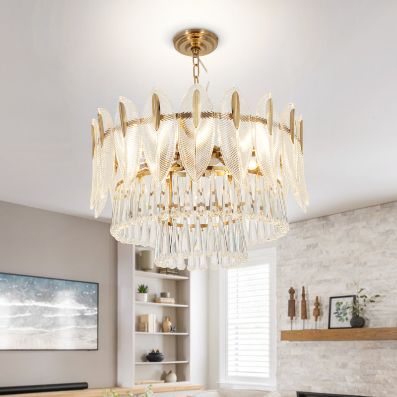 Lustre 9 lumières à intensité variable avec décoration en cristal