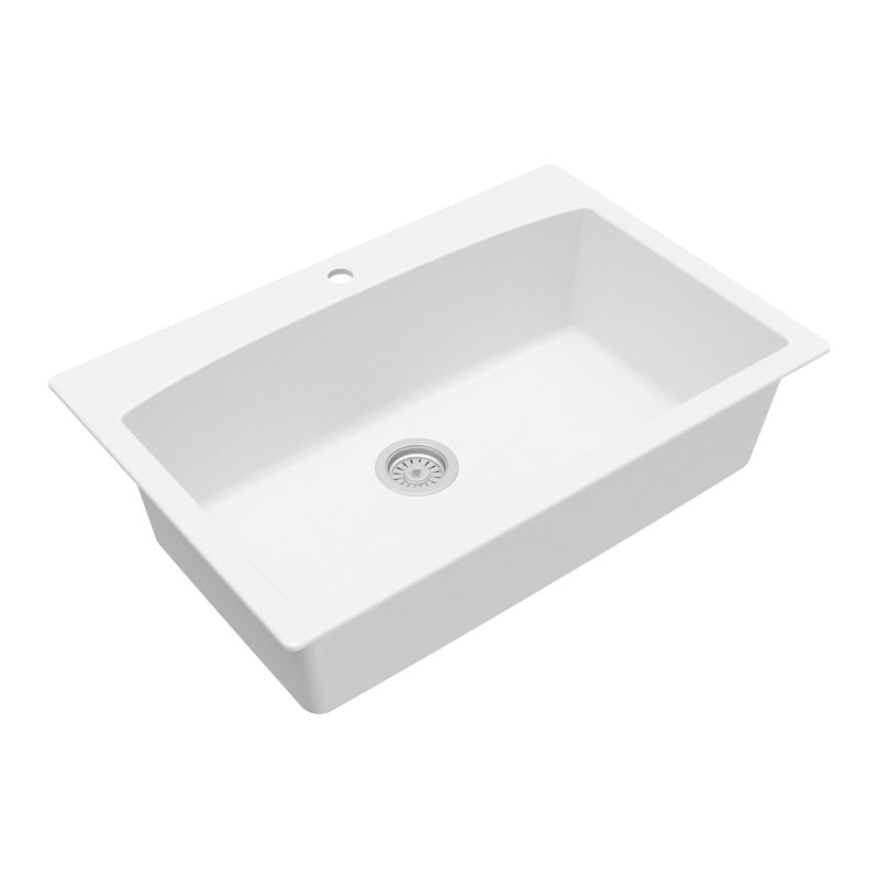 Karran Drop-in Quartz Composite 33'' X 22'' 1-Hole Single Bowl Kitchen Sink, White