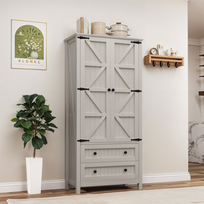 Farmhouse Kitchen Storage Cabinet with Drawers, Adjustable Shelves & Barn Doors by Gracie Oaks