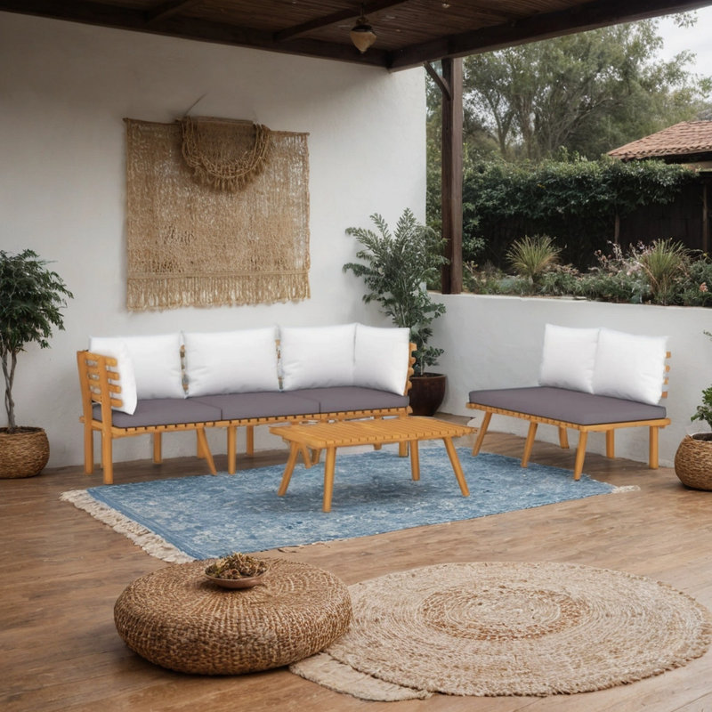Ensemble de table modulaire d'extérieur 5 pièces Roma, bois massif, gris, blanc