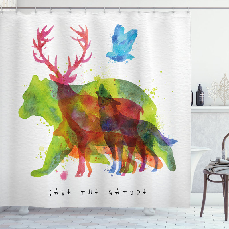 Rideau de douche simple alaska animaux ours wolfs eagles cerfs Lela, H 75 po x l 69 po