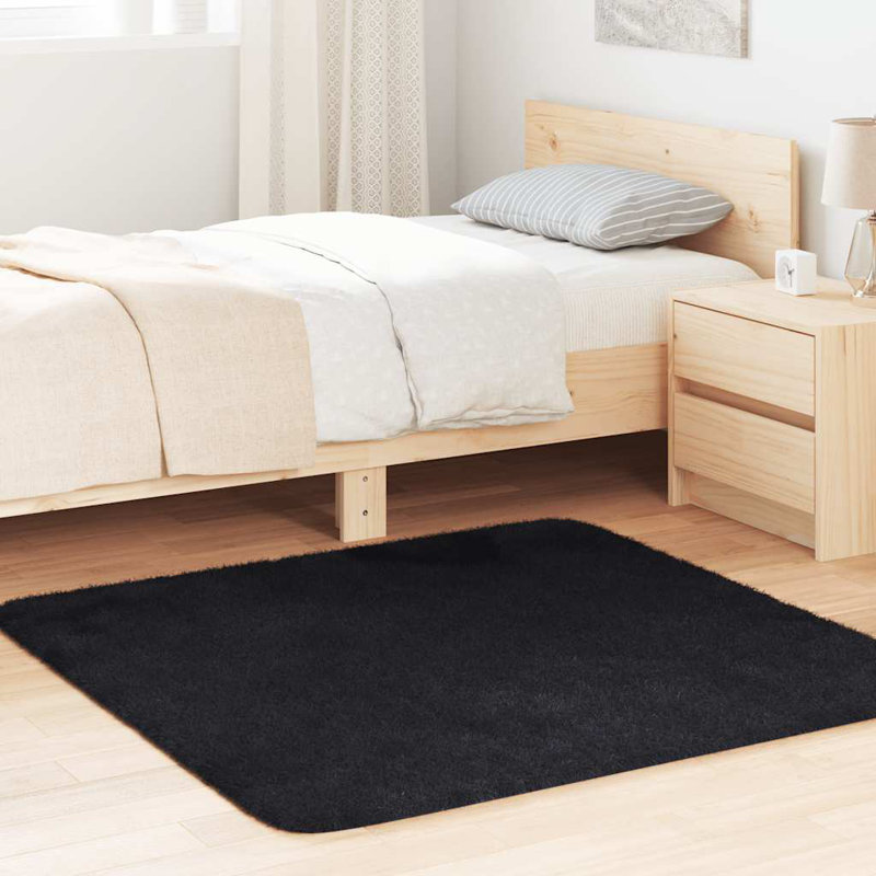 Shaggy Rug High Pile NAVARRA Black Polyester, Square 120cm