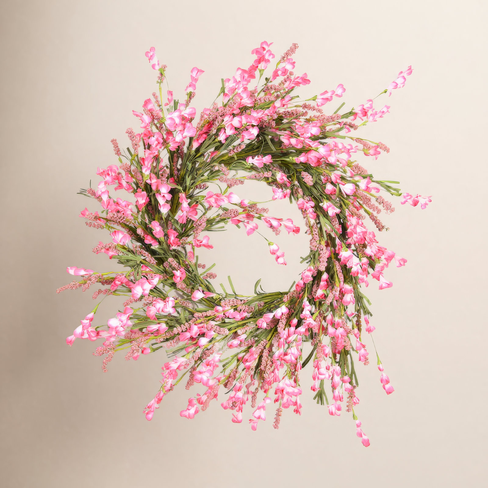 26" Handcrafted Wildflower, Berry Wedding Wreath, Green/Pink