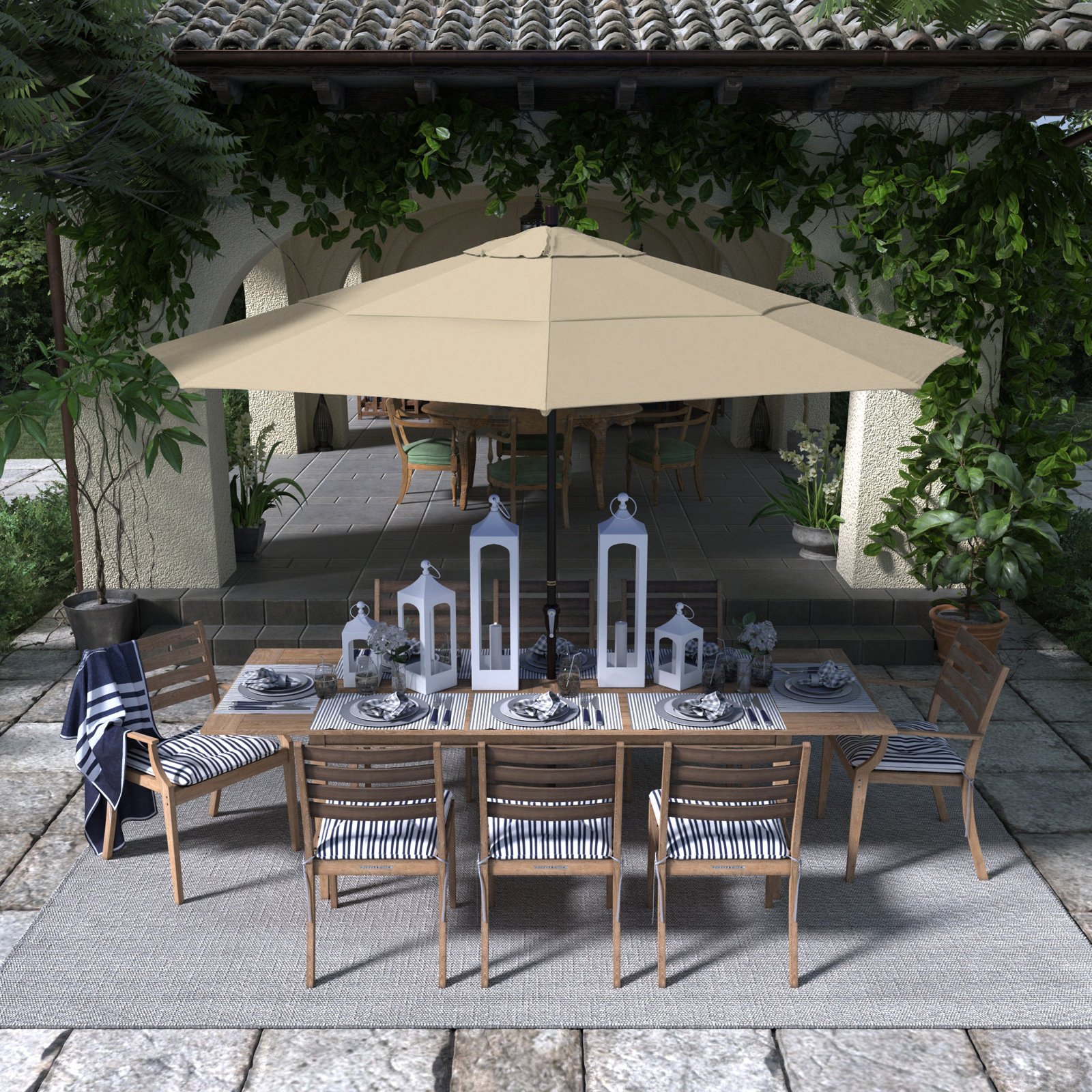 132'' Outdoor Umbrella, Antique Beige Performance