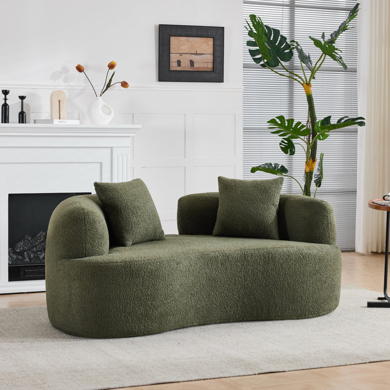Causeuse incurvée 66,93 pouces à compression complète et éponge verte, tissu en velours de peluche, canapé compact sans assemblage pour petits espaces et appartements, capacité de 350 lb