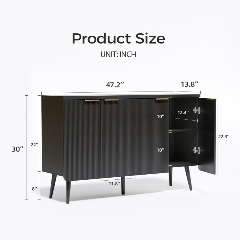 Modern Sideboard Buffet Cabinet With Fluted Doors And Shelves, Versatile Storage For Living Room, Bedroom, Or Home Office
